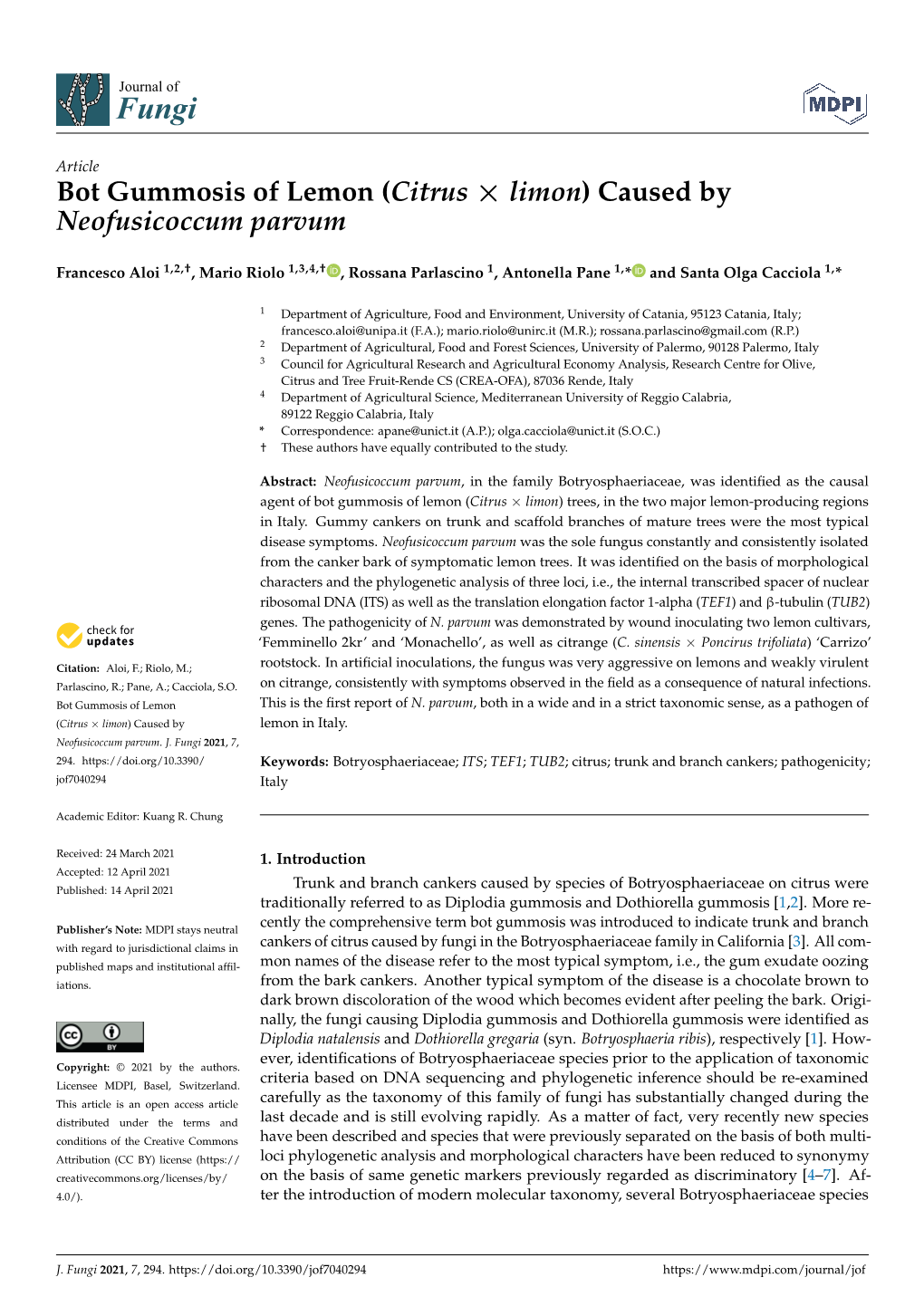 Bot Gummosis of Lemon (Citrus Limon)