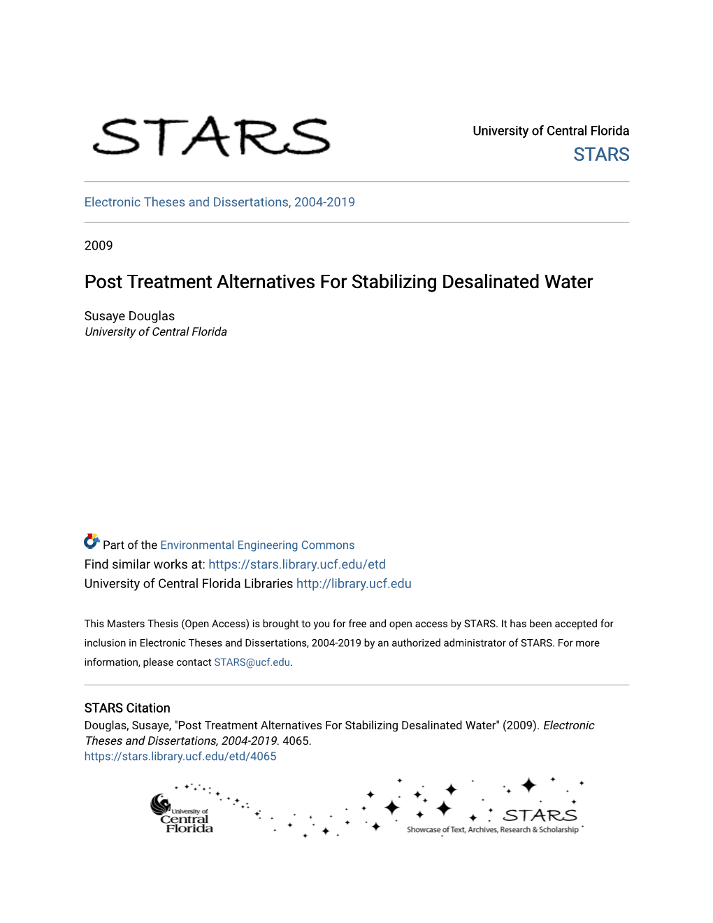 Post Treatment Alternatives for Stabilizing Desalinated Water