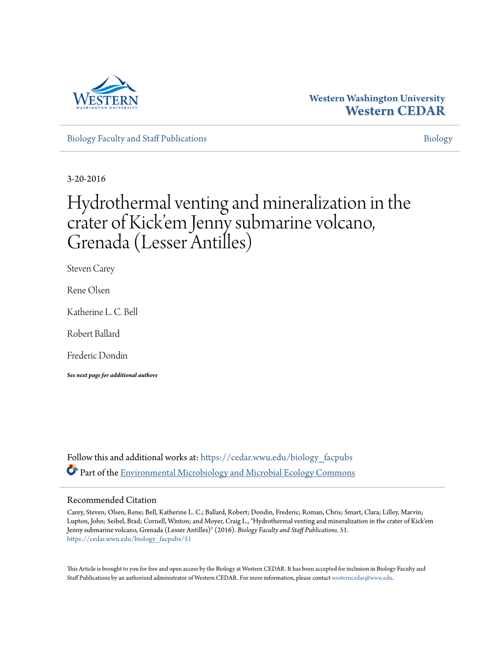 Hydrothermal Venting and Mineralization in the Crater of Kick'em Jenny Submarine Volcano, Grenada (Lesser Antilles)