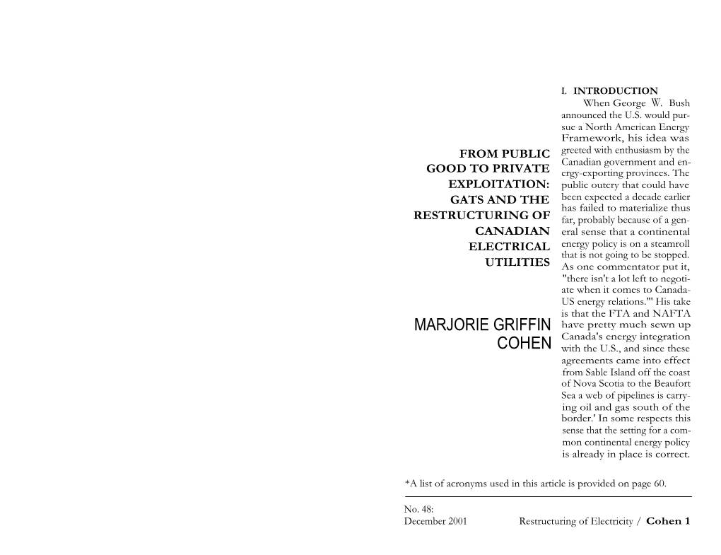 Marjorie Griffin Cohen Is an Economist and Professor of Political and Open Market Access