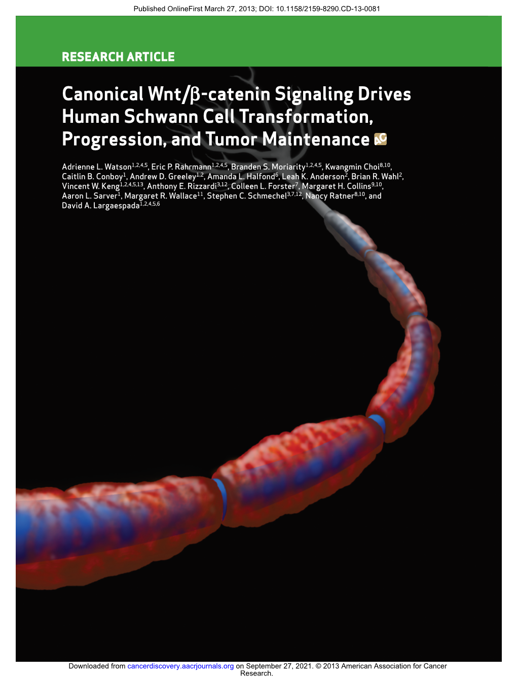 Canonical Wnt/B-Catenin Signaling Drives Human Schwann Cell Transformation, Progression, and Tumor Maintenance