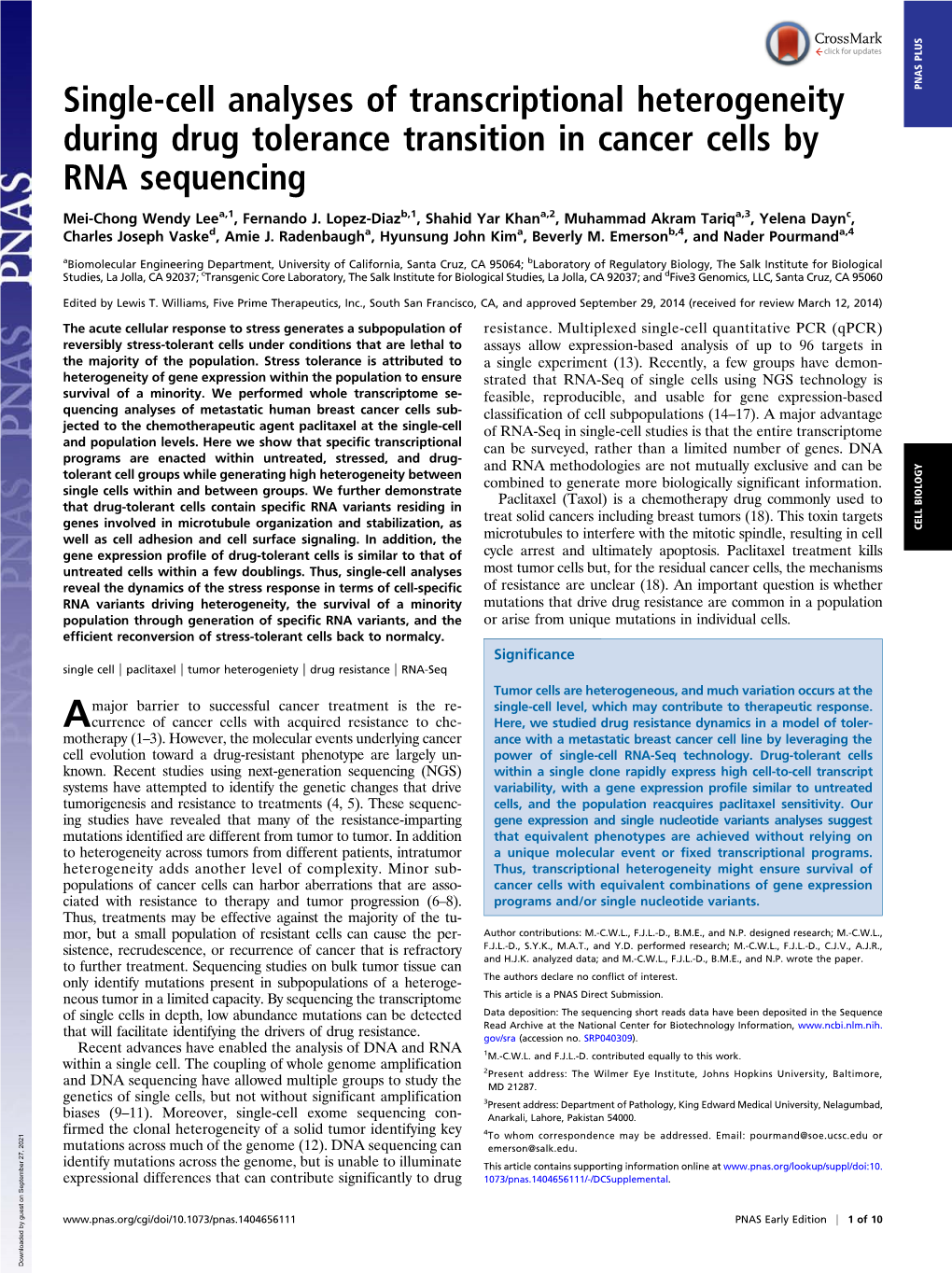 Single-Cell Analyses of Transcriptional Heterogeneity During Drug Tolerance