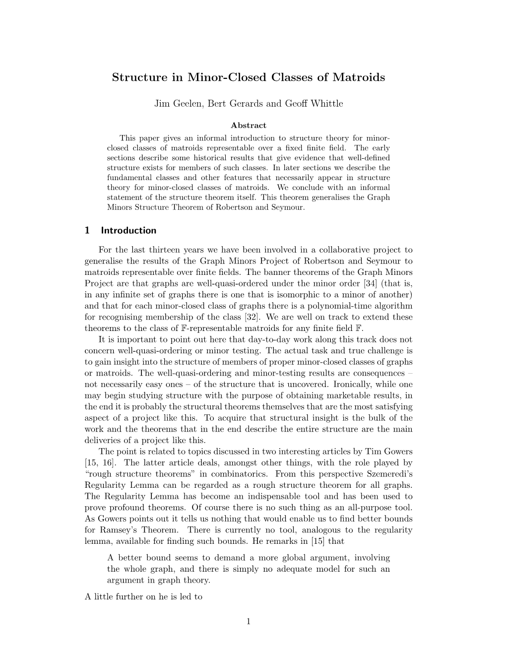 Structure in Minor-Closed Classes of Matroids