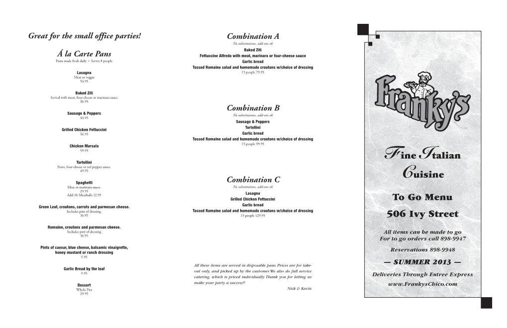 Franky's Takeout Menu