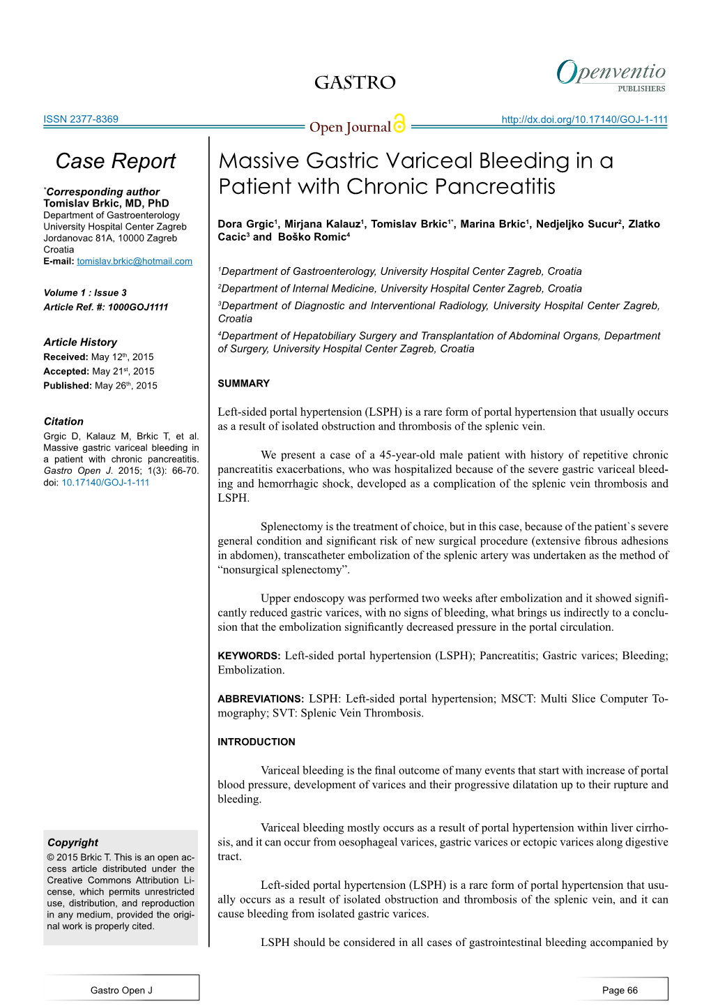 Massive Gastric Variceal Bleeding in a Patient with Chronic Pancreatitis