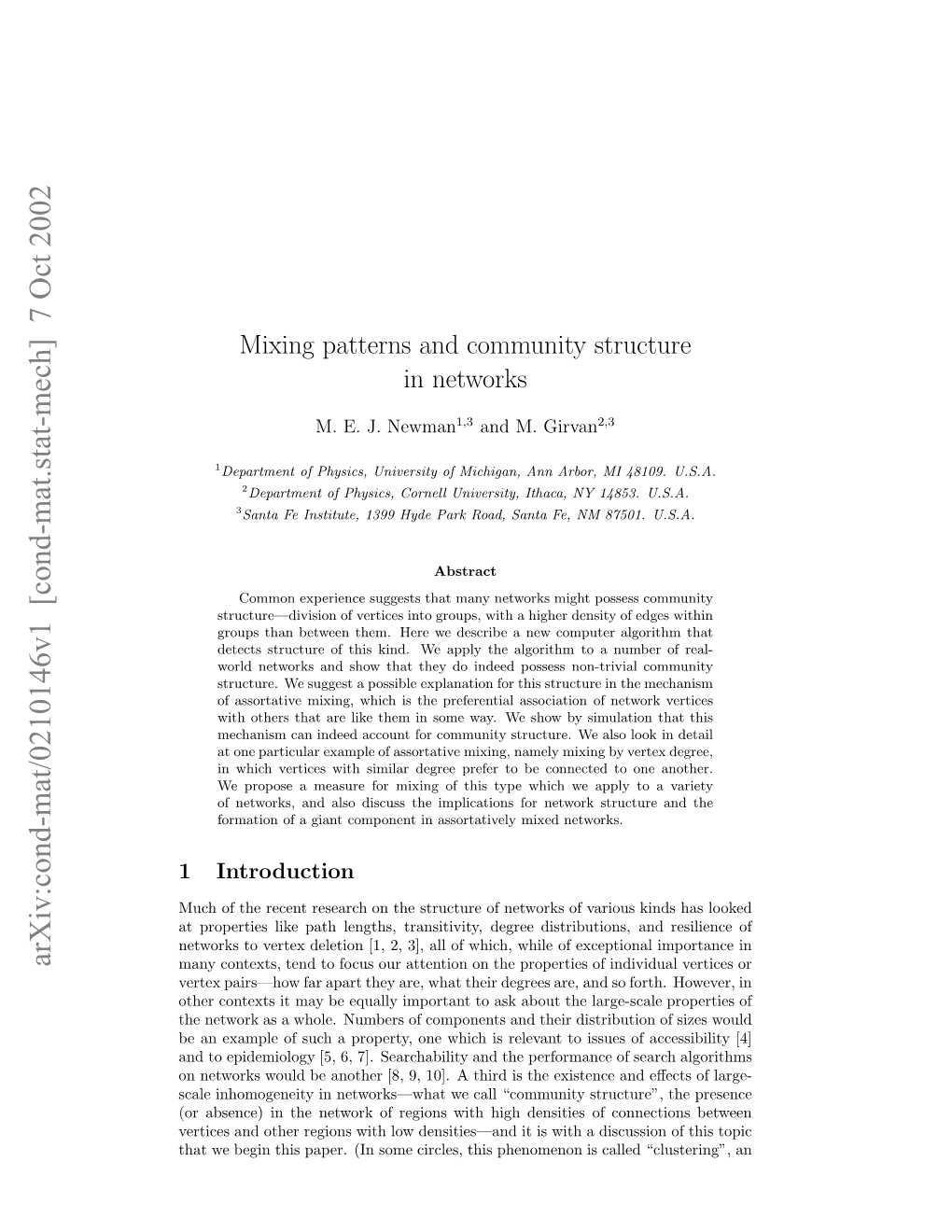 Mixing Patterns and Community Structure in Networks 3 Apply Those Methods to Particular Networks