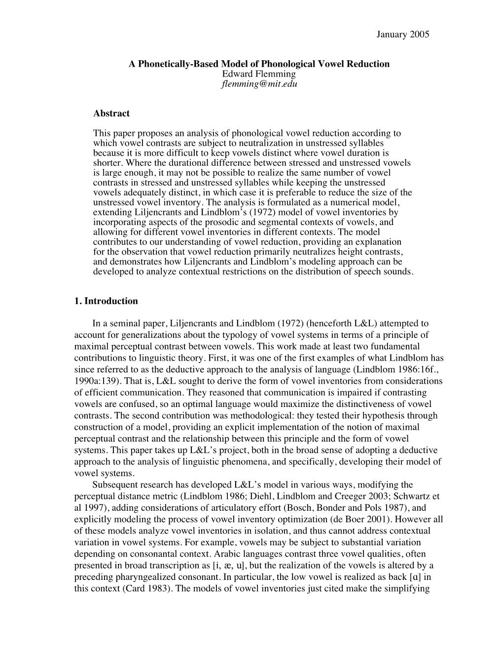 A Phonetically-Based Model of Phonological Vowel Reduction