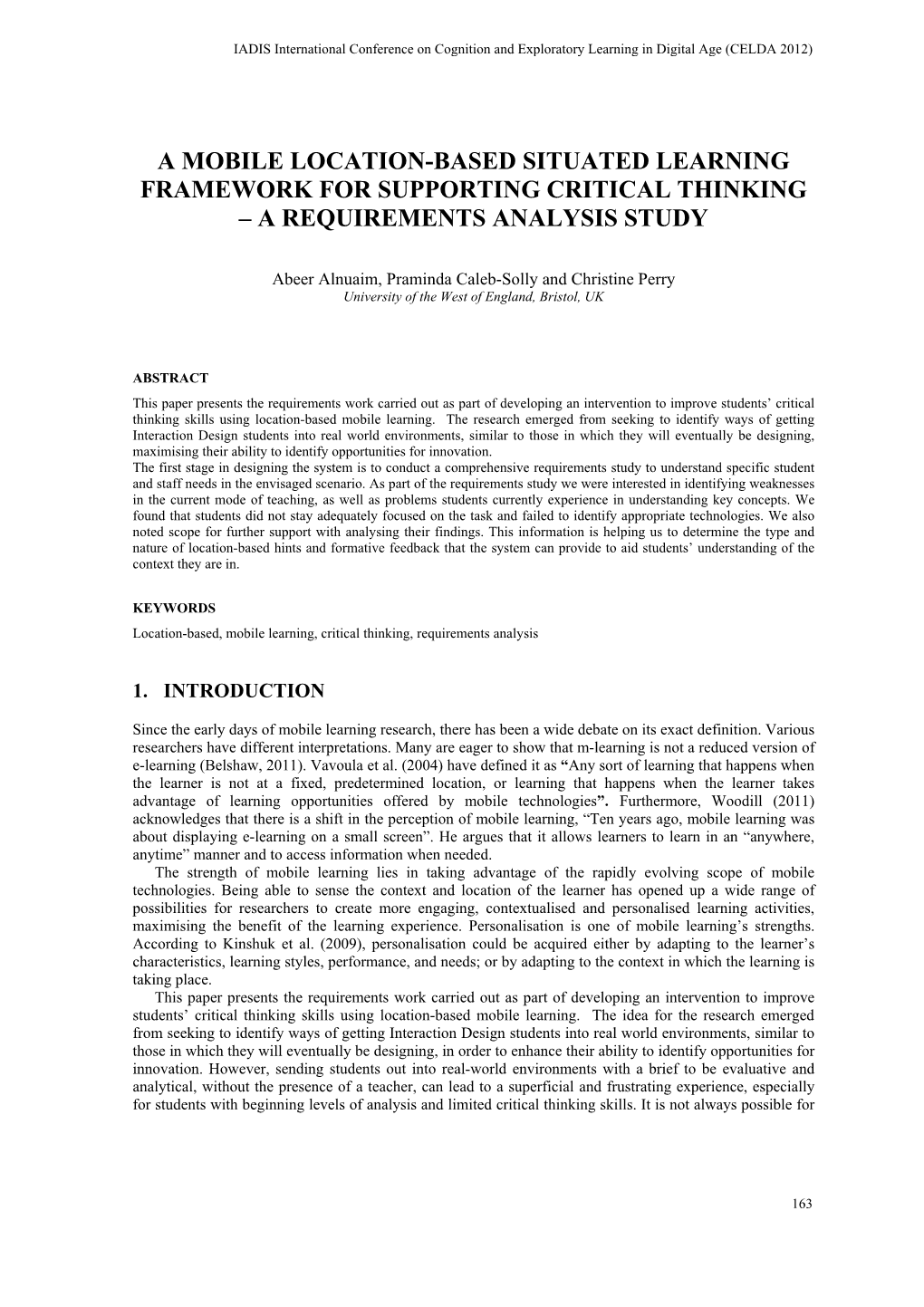 A Mobile Location-Based Situated Learning Framework for Supporting Critical Thinking – a Requirements Analysis Study