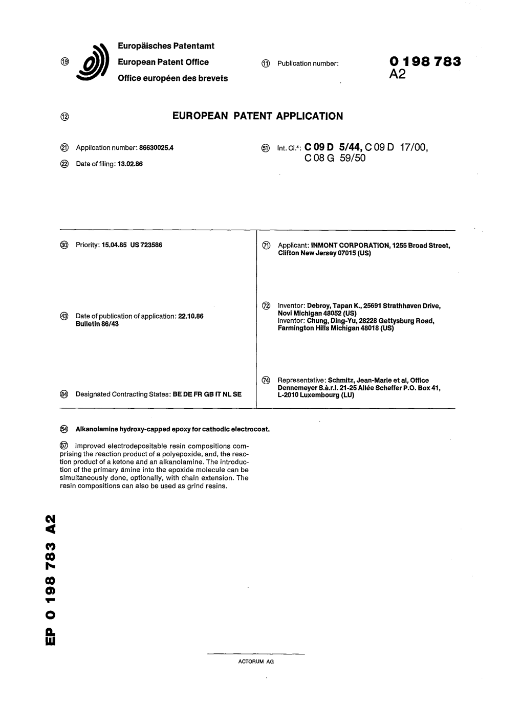 Alkanolamine Hydroxy-Capped Epoxy for Cathodic Electrocoat