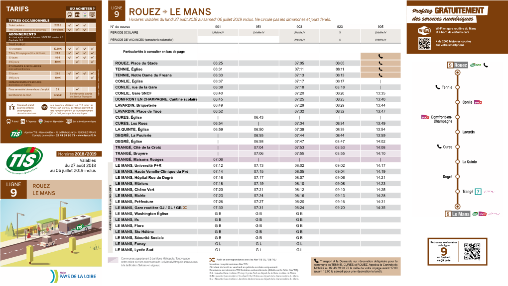 Rouez Le Mans Gratuitement Titres Occasionnels Horaires Valables Du Lundi 27 Août 2018 Au Samedi 06 Juillet 2019 Inclus