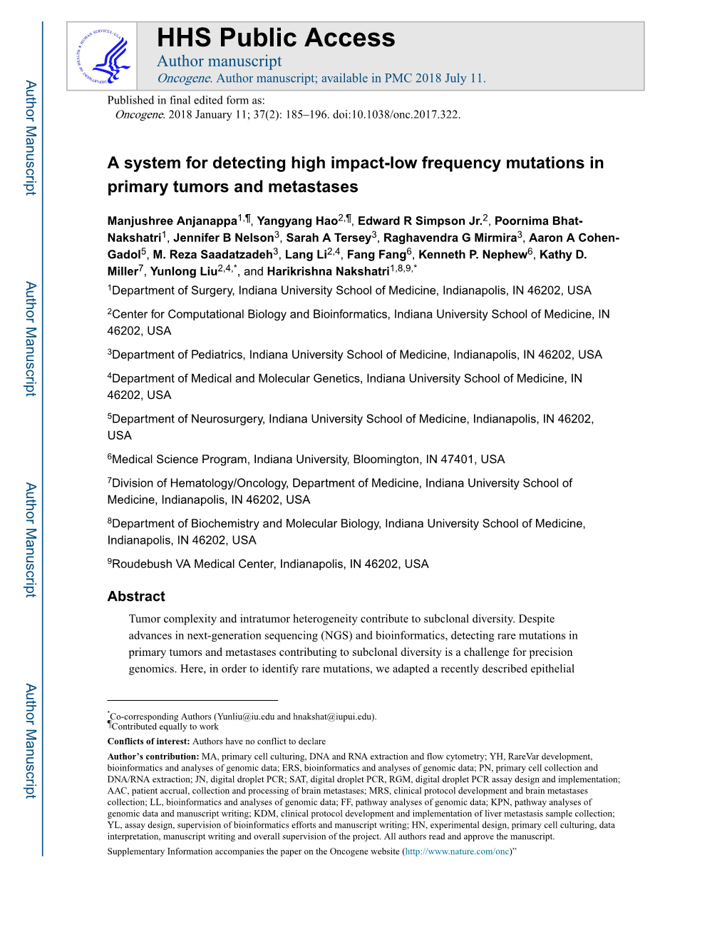 A System for Detecting High Impact-Low Frequency Mutations in Primary Tumors and Metastases