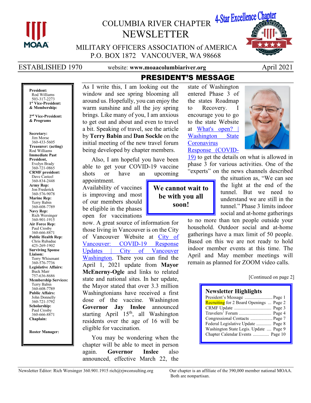 NEWSLETTER MILITARY OFFICERS ASSOCIATION of AMERICA P.O