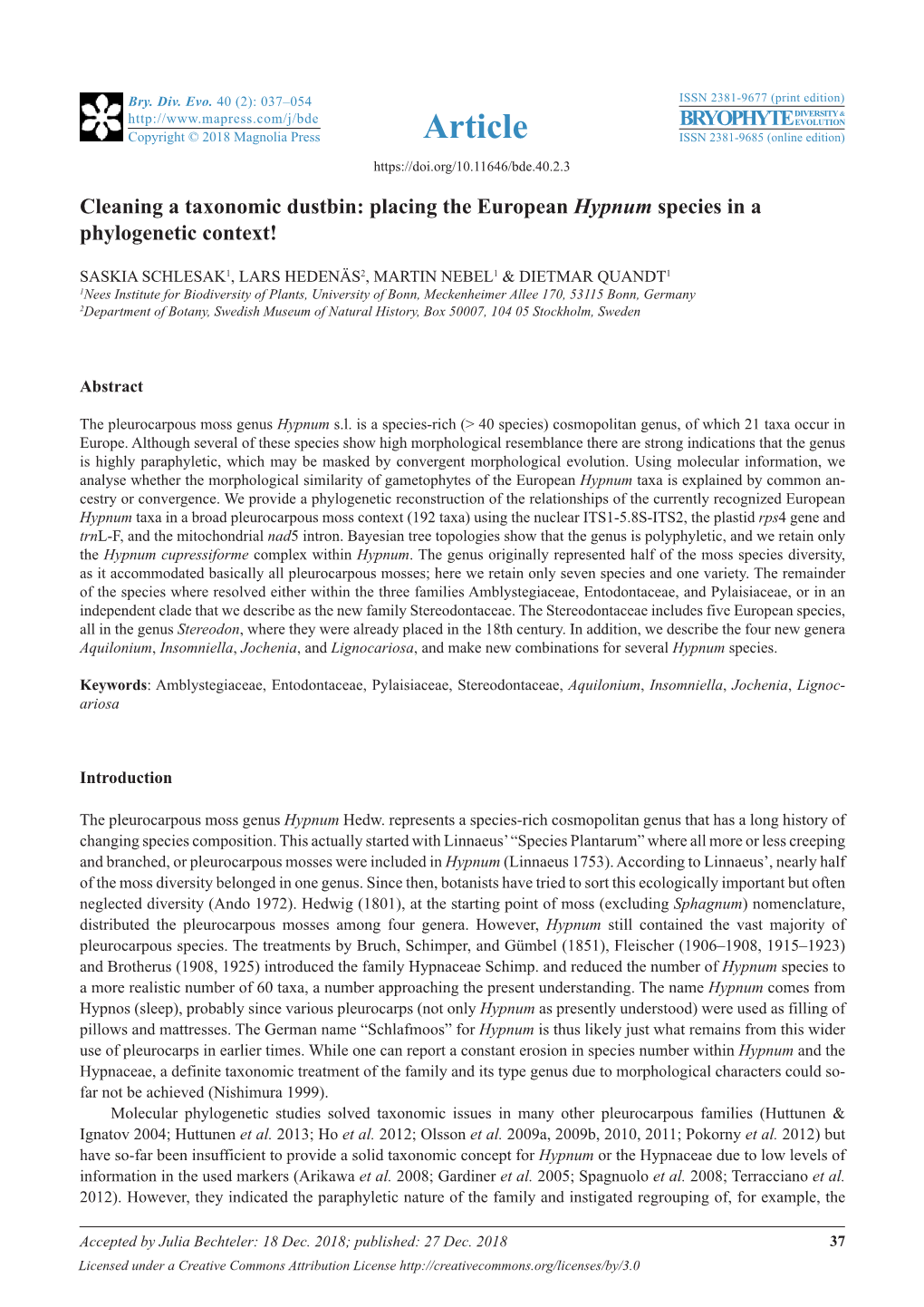 Placing the European Hypnum Species in a Phylogenetic Context!