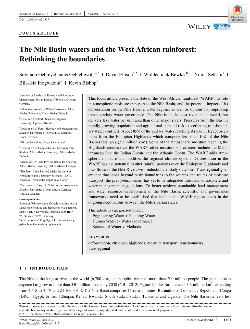 The Nile Basin Waters and the West African Rainforest: Rethinking the Boundaries