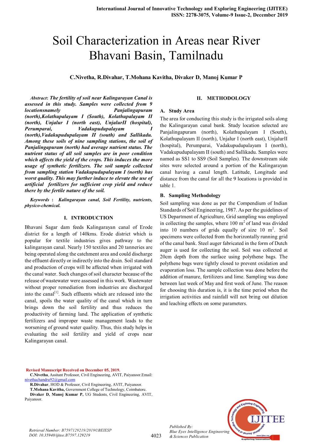 Soil Characterization in Areas Near River Bhavani Basin, Tamilnadu