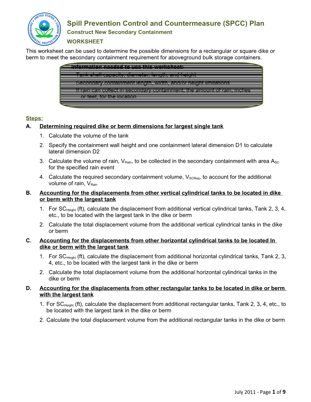 Spill Prevention Control and Countermeasure (SPCC) Plan