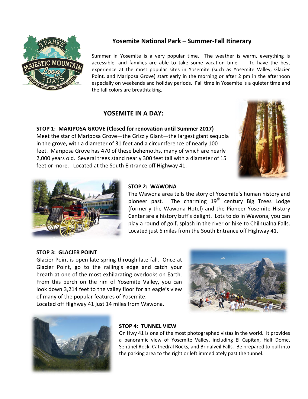 Summer-Fall Itinerary YOSEMITE in A