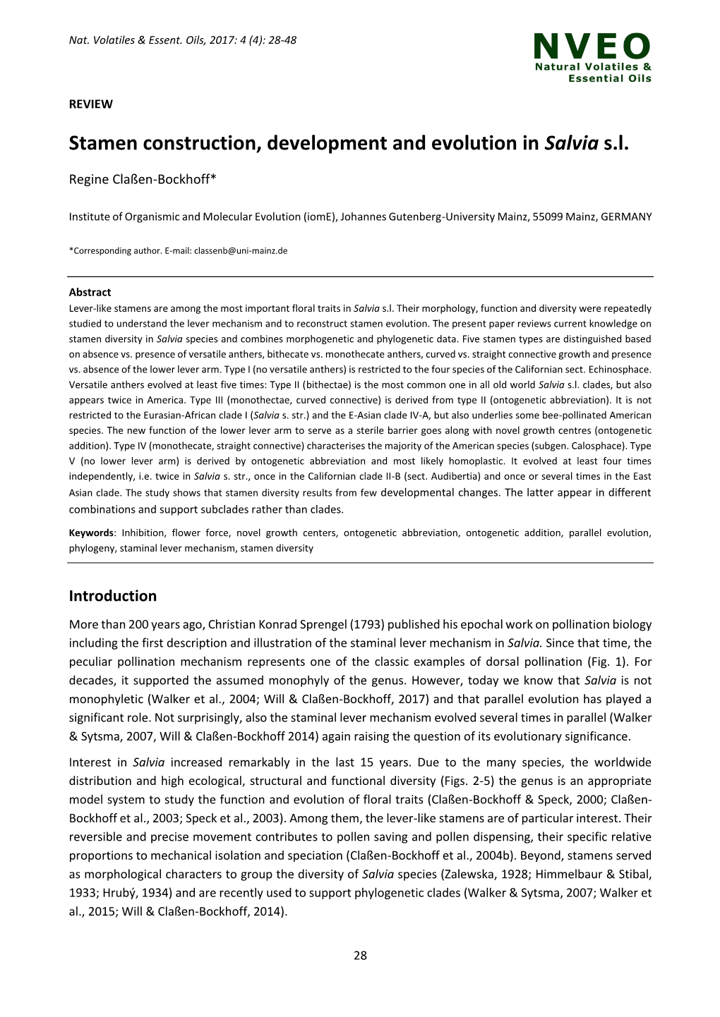 Stamen Construction, Development and Evolution in Salvia S.L