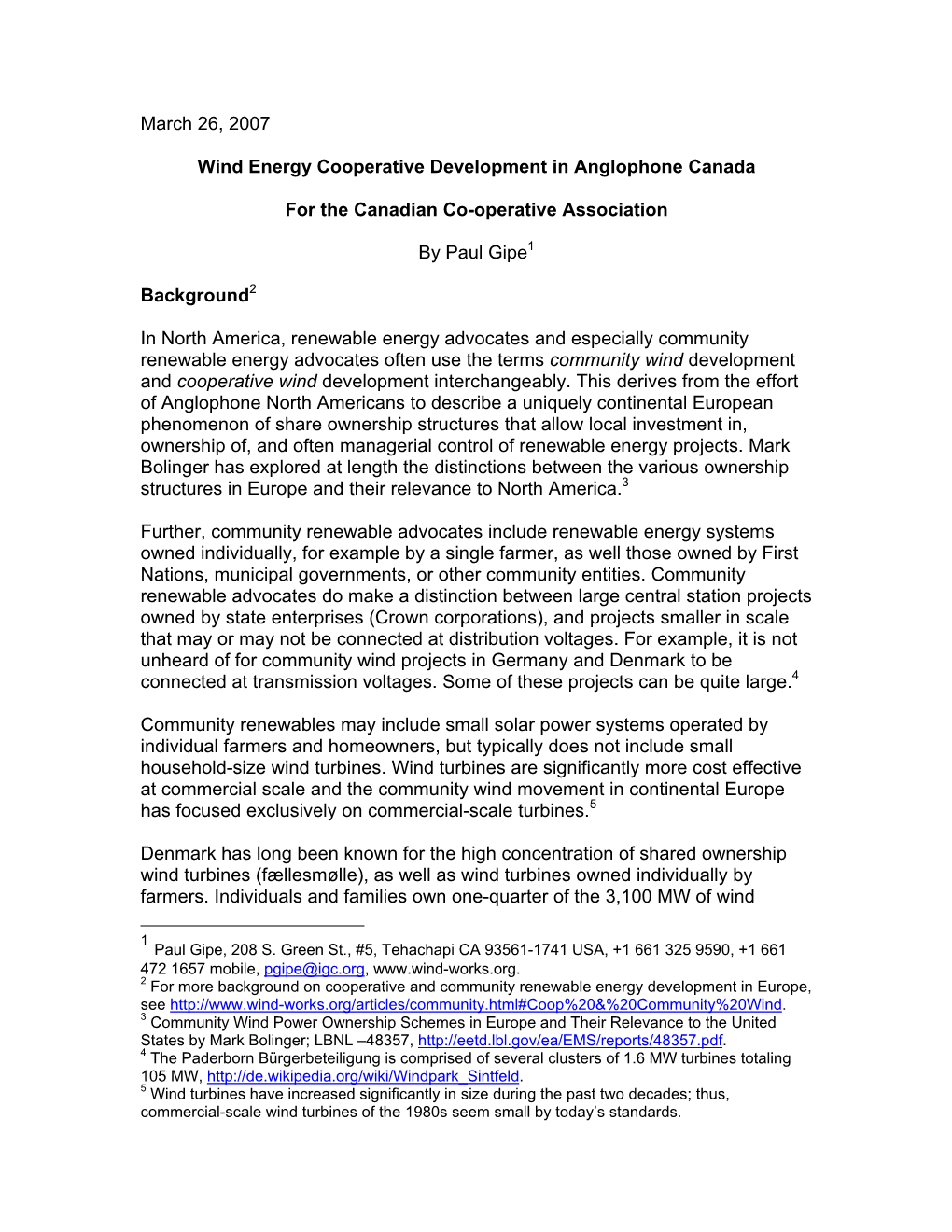 March 26, 2007 Wind Energy Cooperative Development In