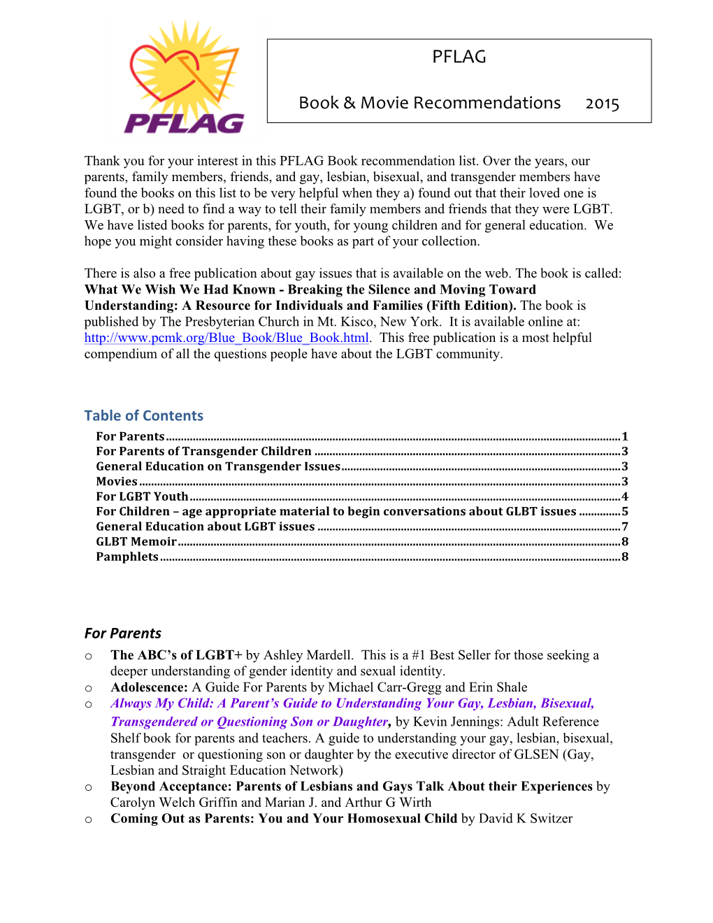 PFLAG Booklist Revision 2015 Blc Additions
