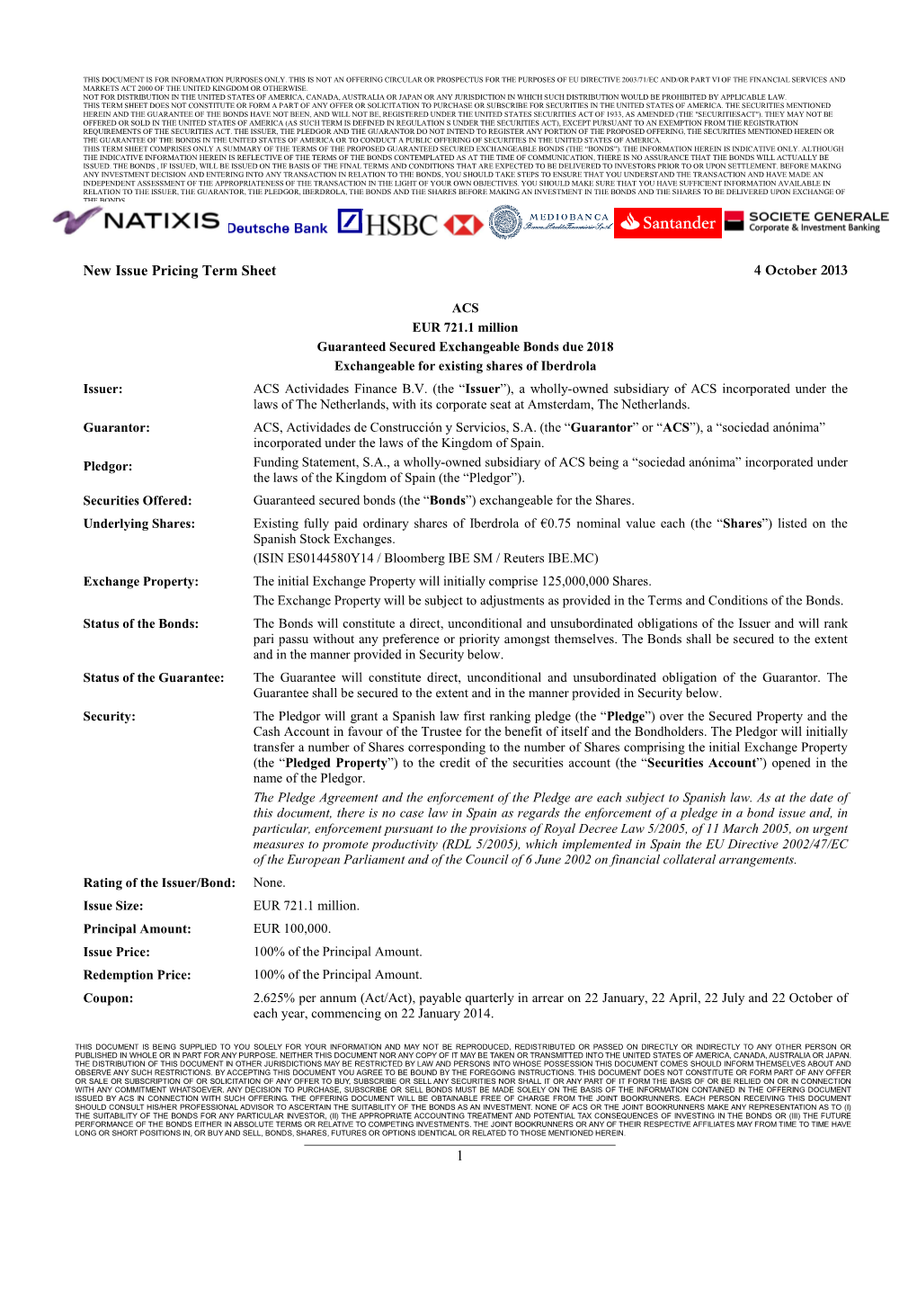 2013 10 04 ACS Pricing Term Sheet