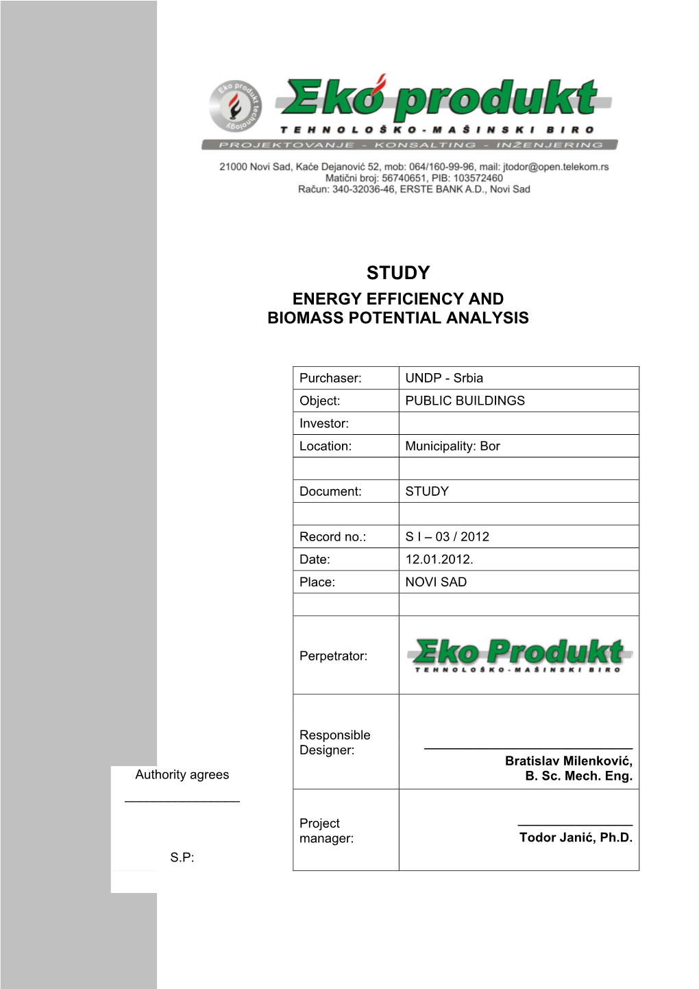 Energy Efficiency and Biomass Potentall Analysis, Municipality Of