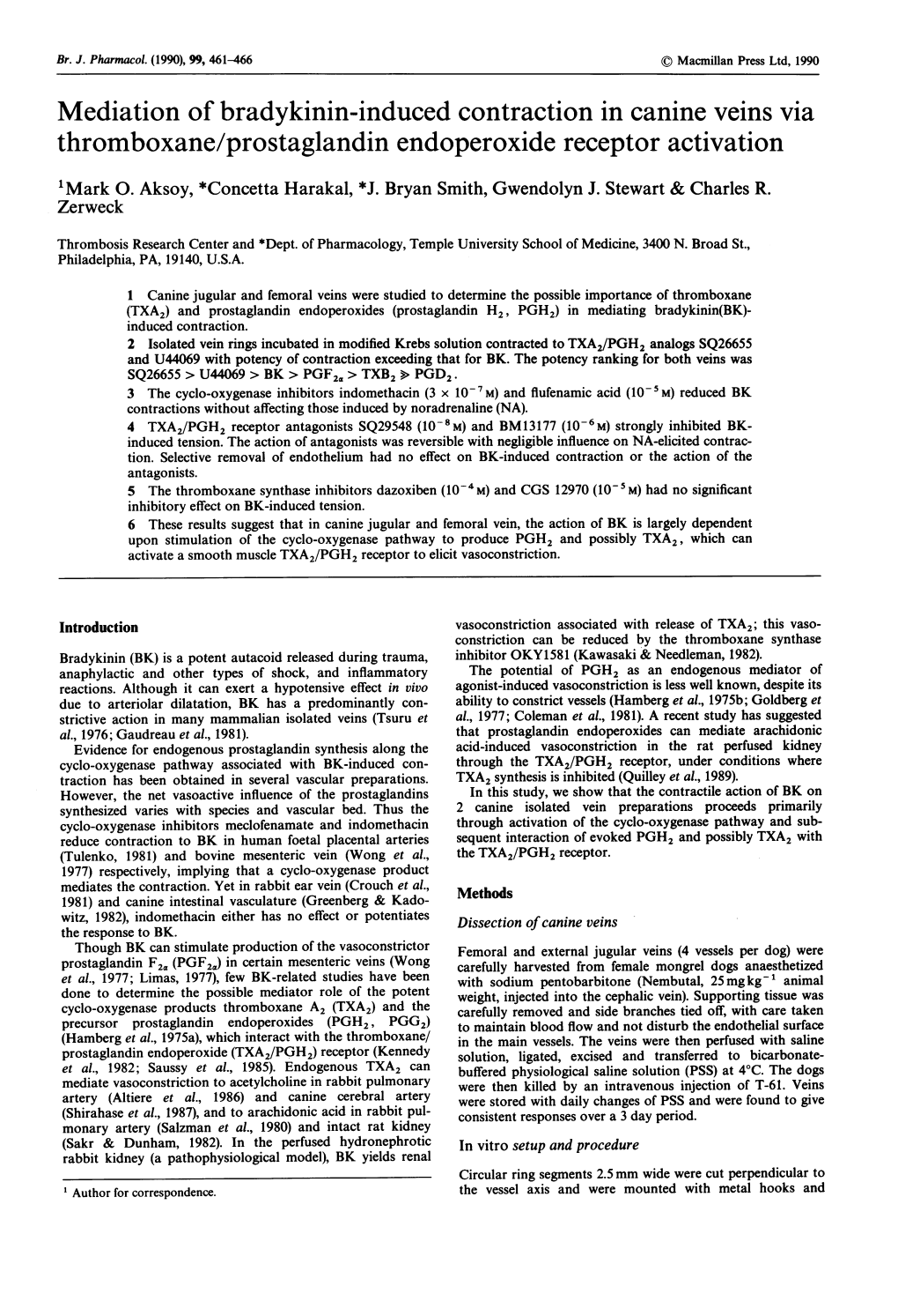 Thromboxane/Prostaglandin Endoperoxide Receptor Activation 'Mark 0