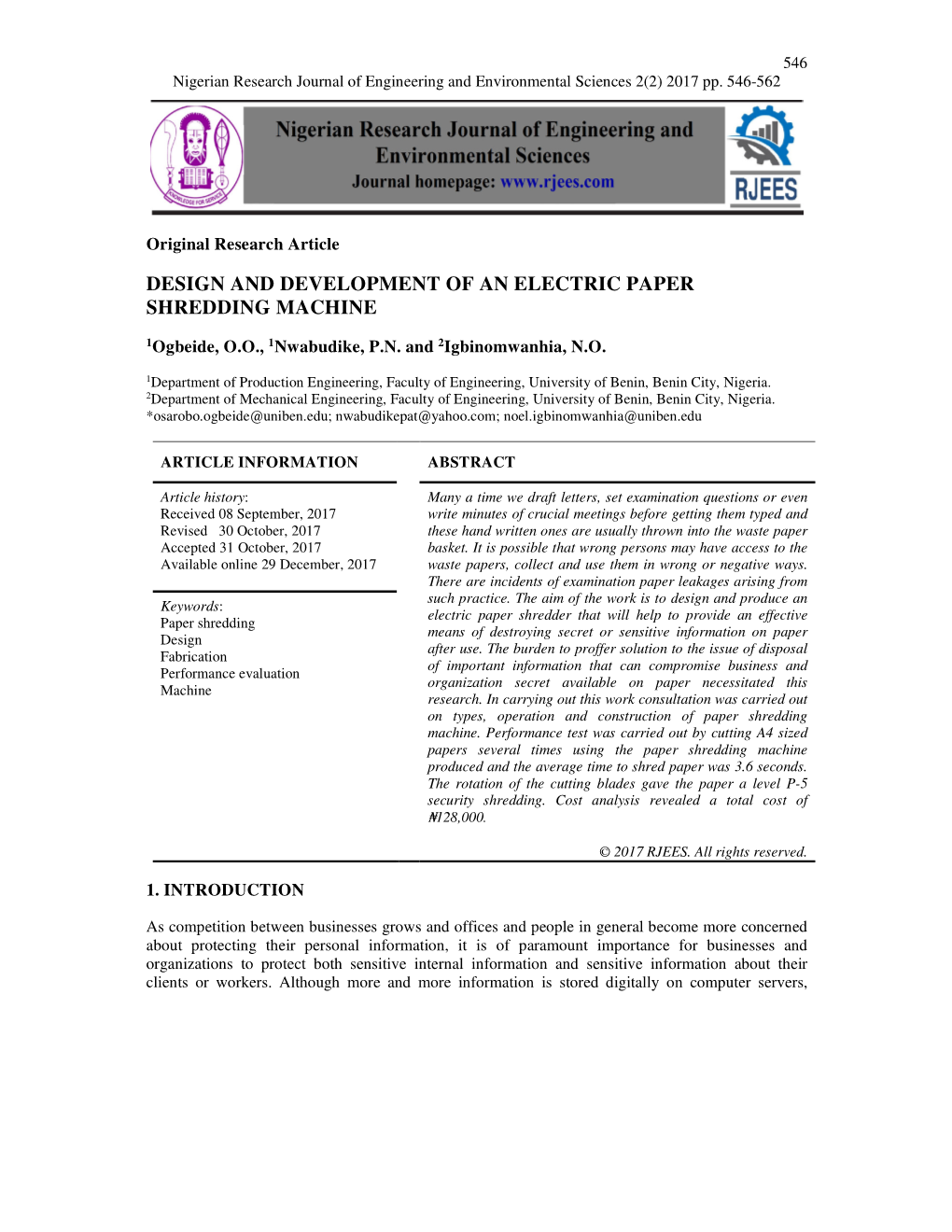 Design and Development of an Electric Paper Shredding Machine