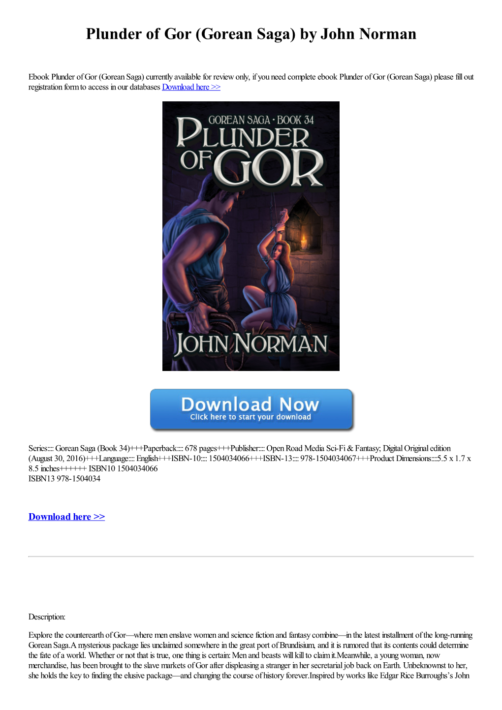 Plunder of Gor (Gorean Saga) by John Norman