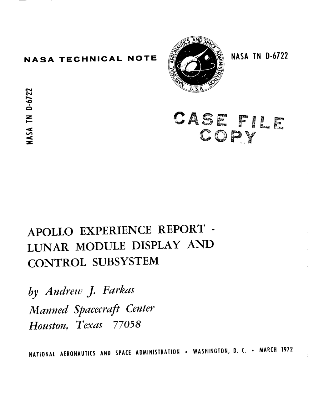 LUNAR MODULE DISPLAY and CONTROL SUBSYSTEM by Andrew J