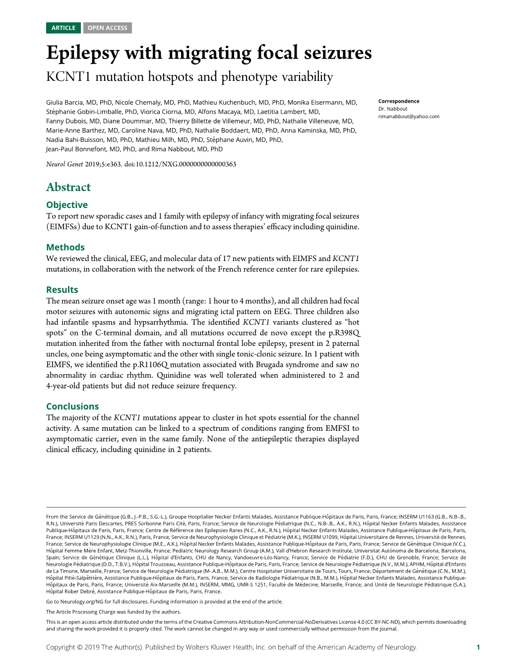 Epilepsy with Migrating Focal Seizures KCNT1 Mutation Hotspots and Phenotype Variability