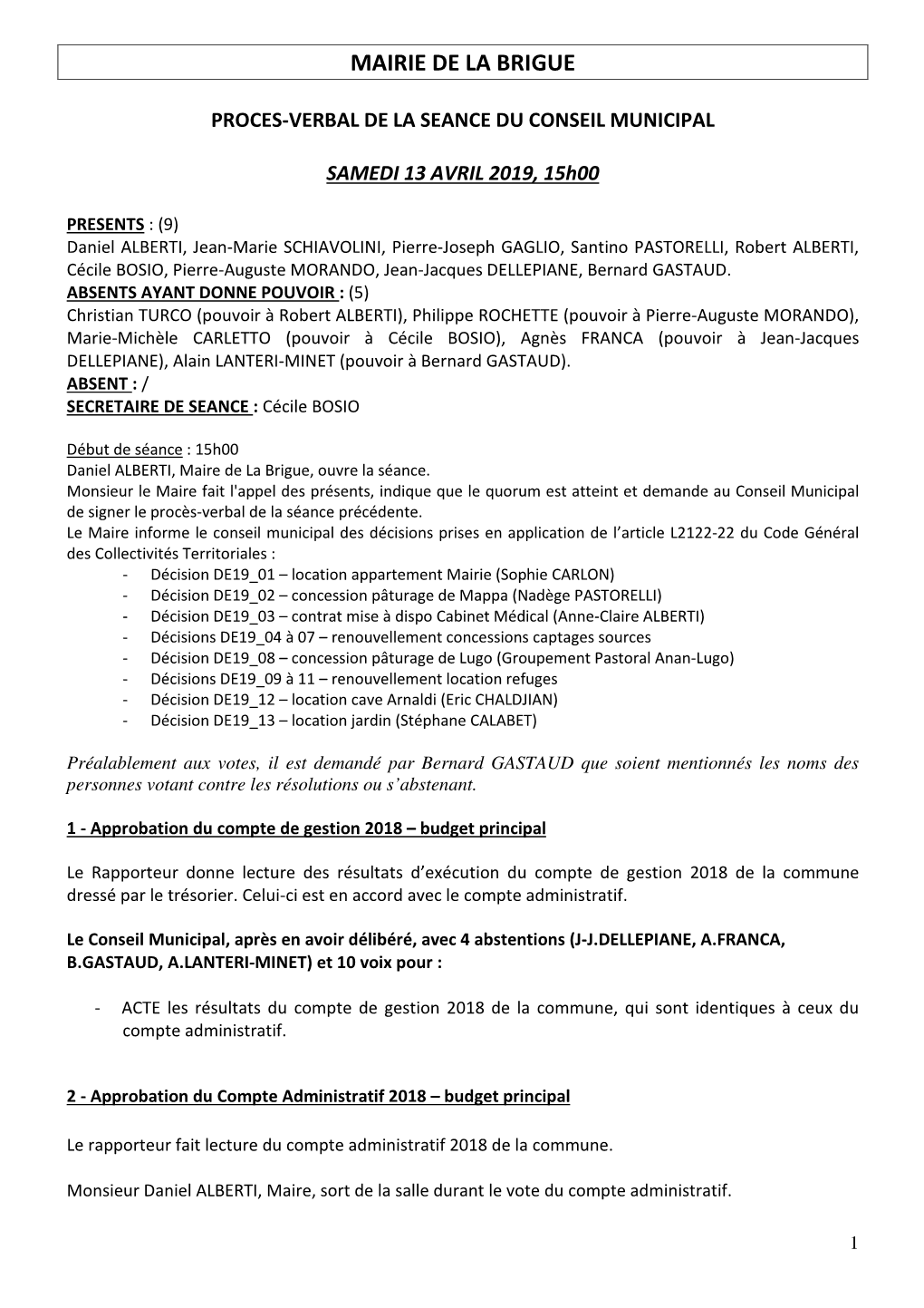 Proces Verbal Du CM 13.4.2019