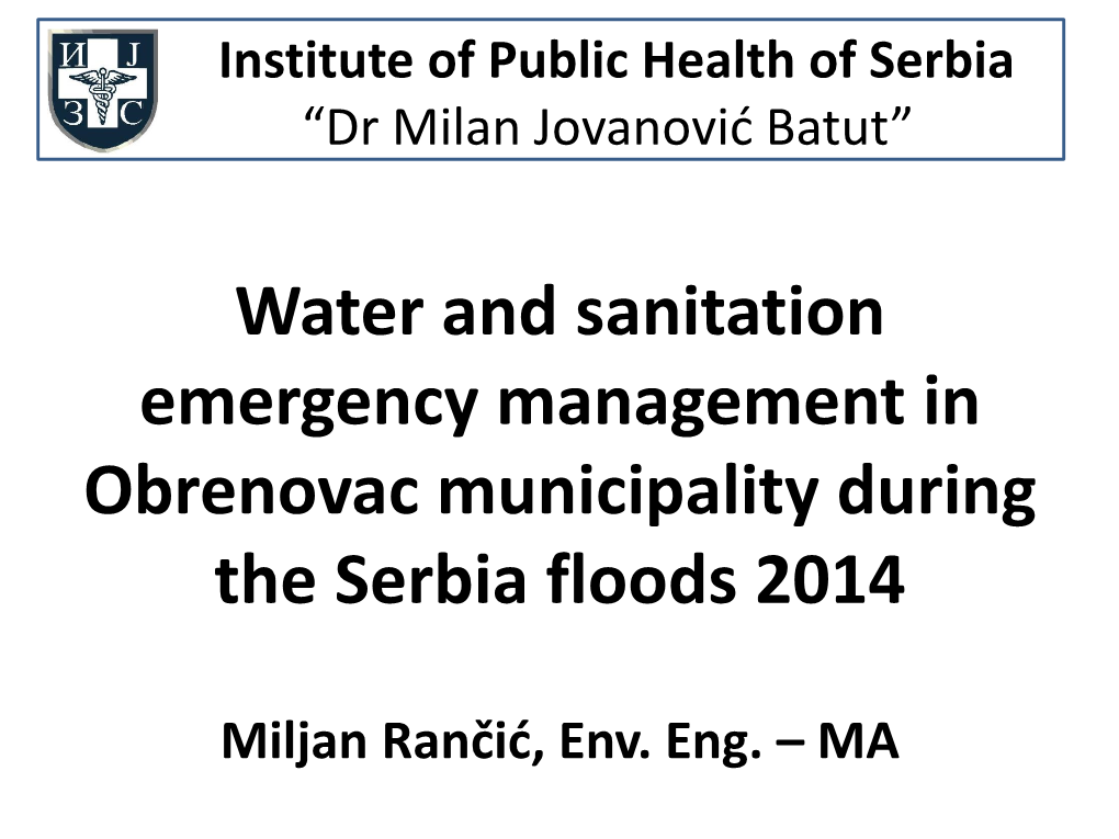 Water and Sanitation Emergency Management in Obrenovac Municipality During the Serbia Floods 2014