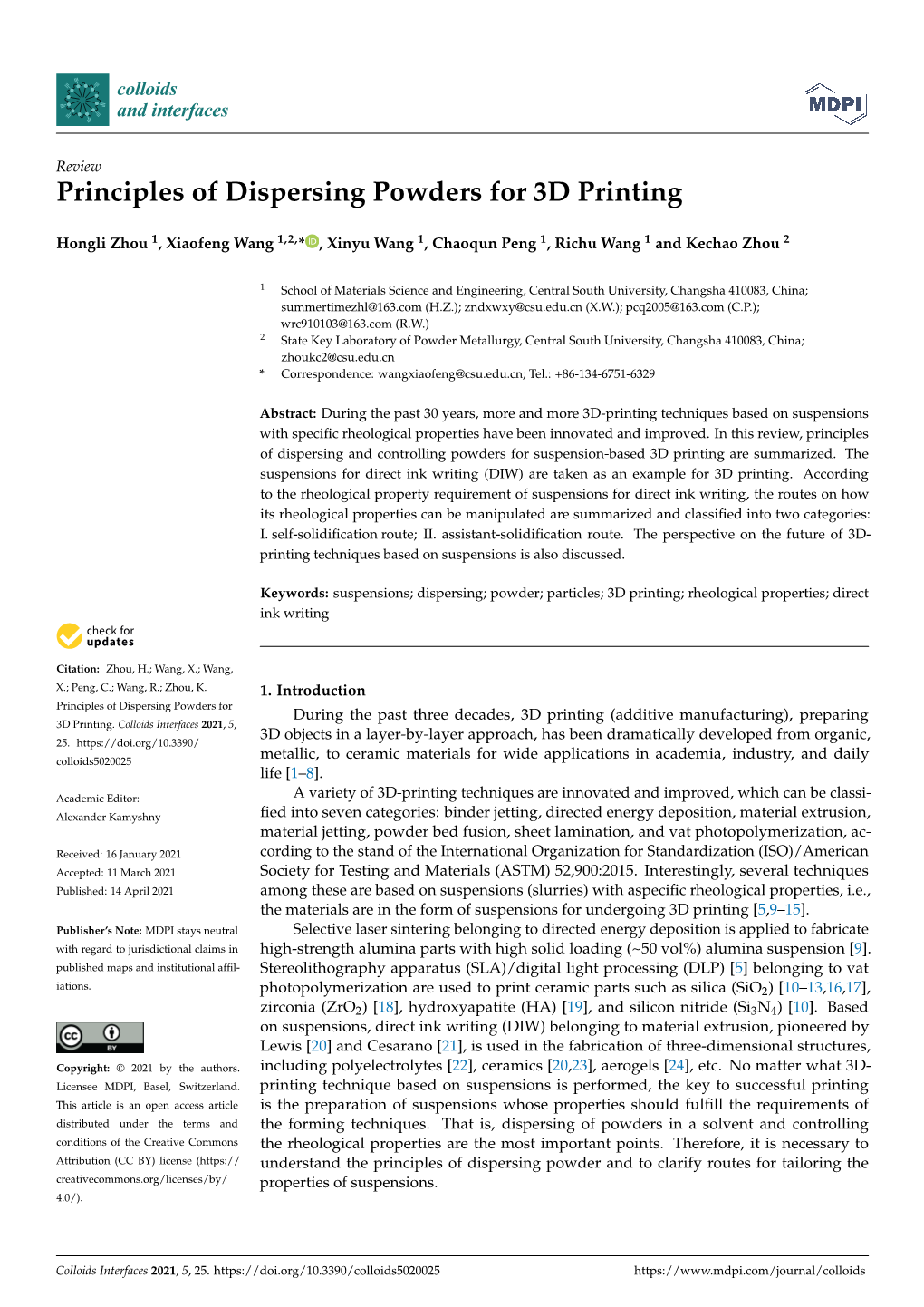 Principles of Dispersing Powders for 3D Printing