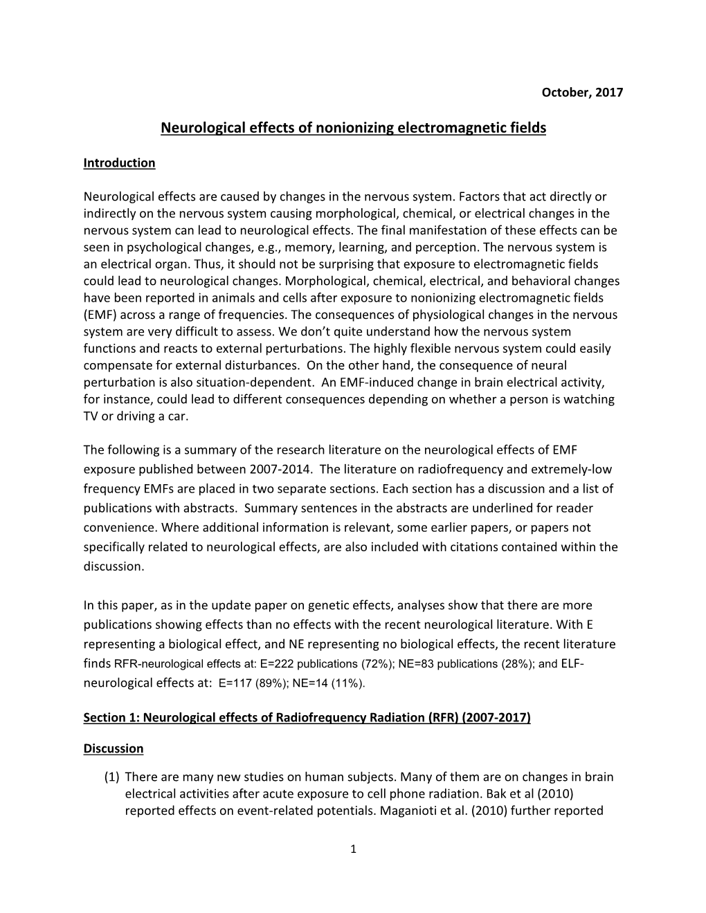 Neurological Effects of Nonionizing Electromagnetic Fields