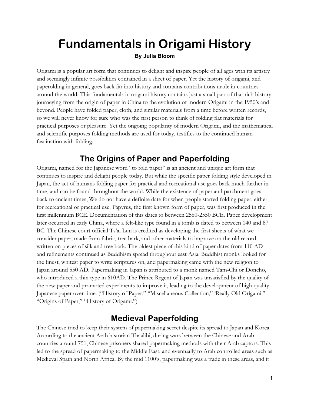 Fundamentals in Origami History by Julia Bloom