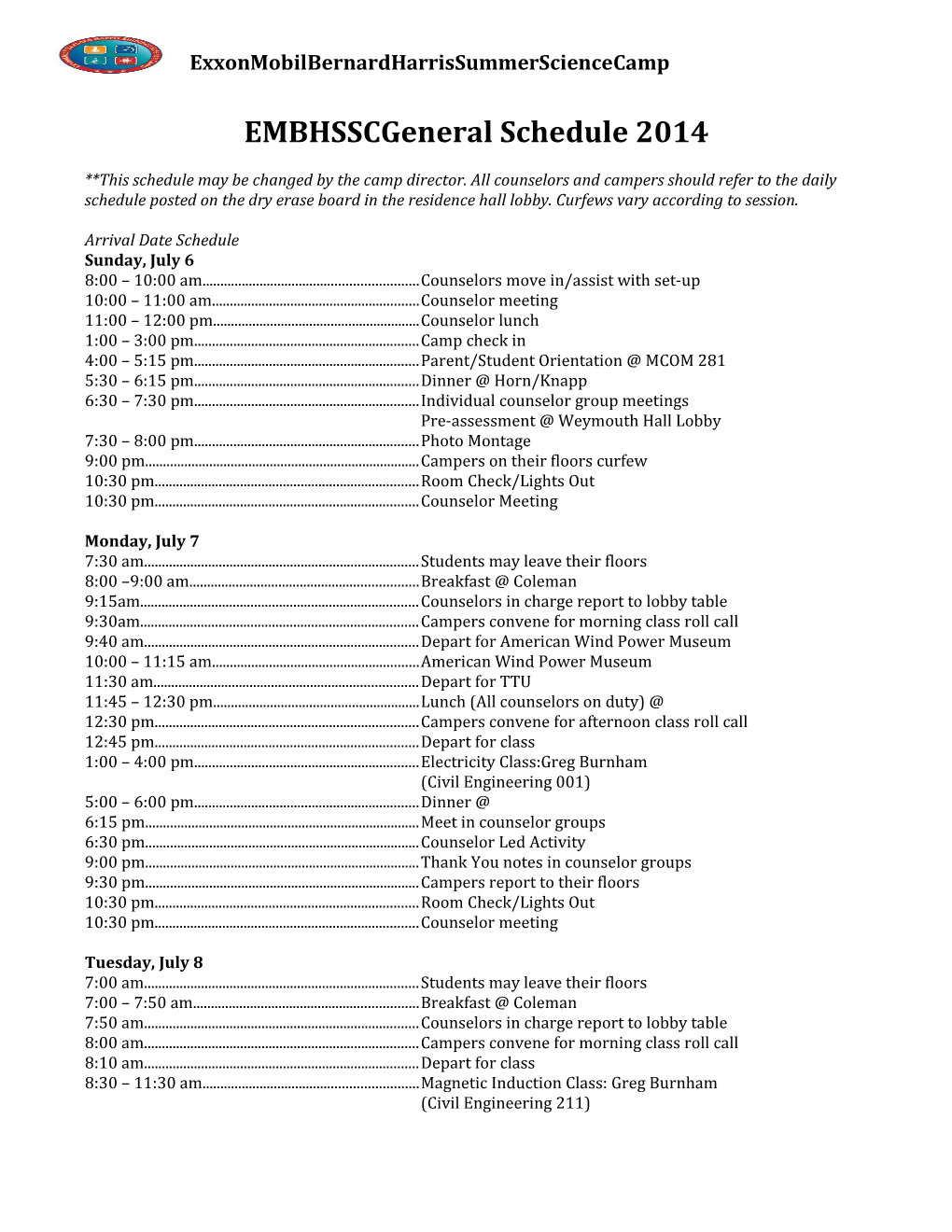 Embhsscgeneral Schedule 2014