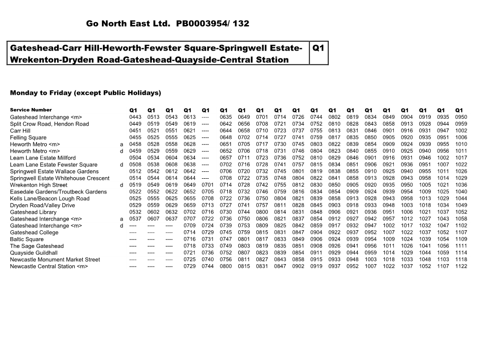 132 Gateshead-Carr Hill-Heworth-Fewster Square