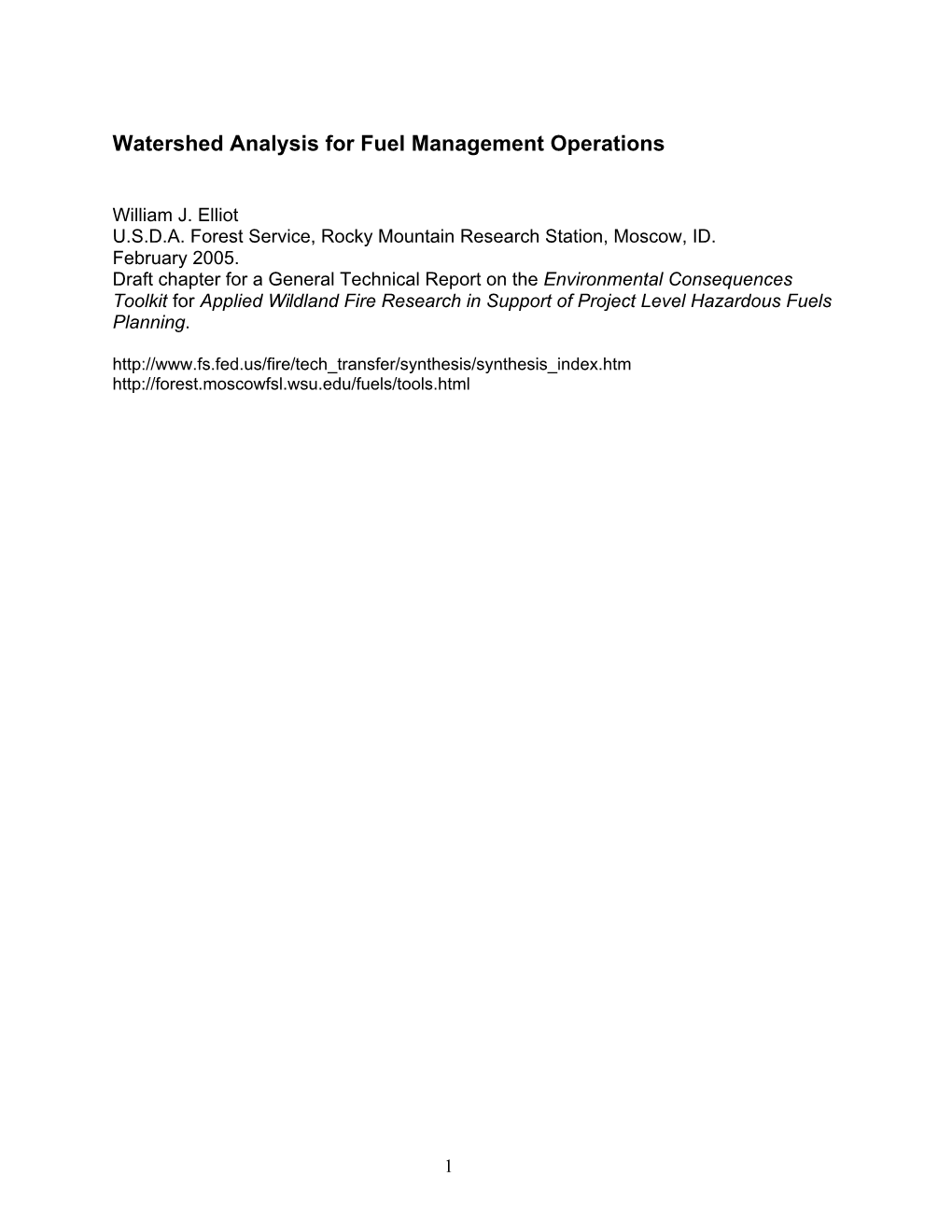 Watershed Analysis for Fuel Management Operations