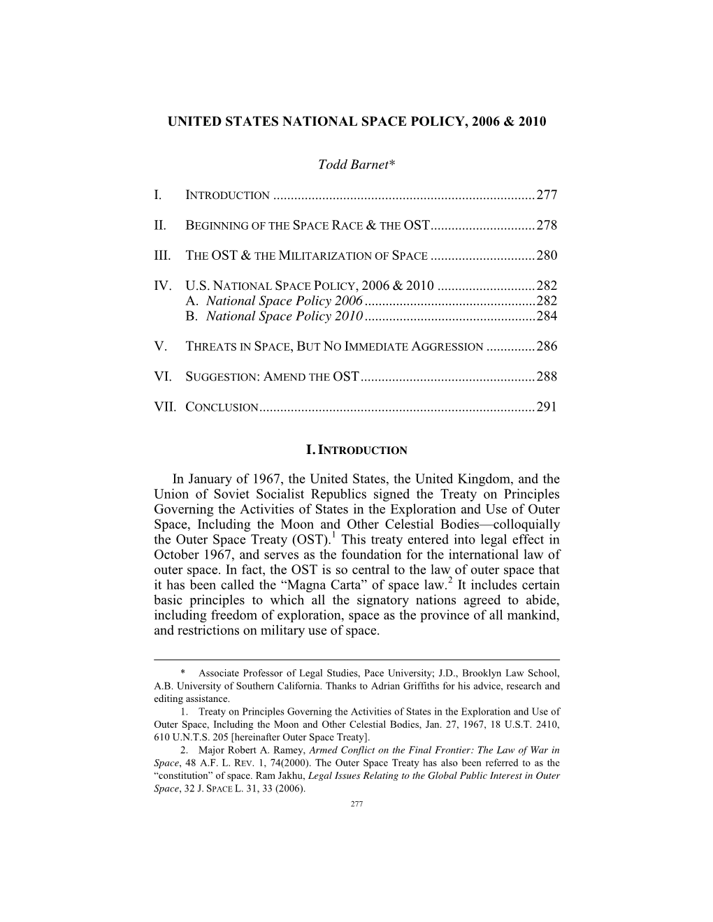 United States National Space Policy, 2006 & 2010