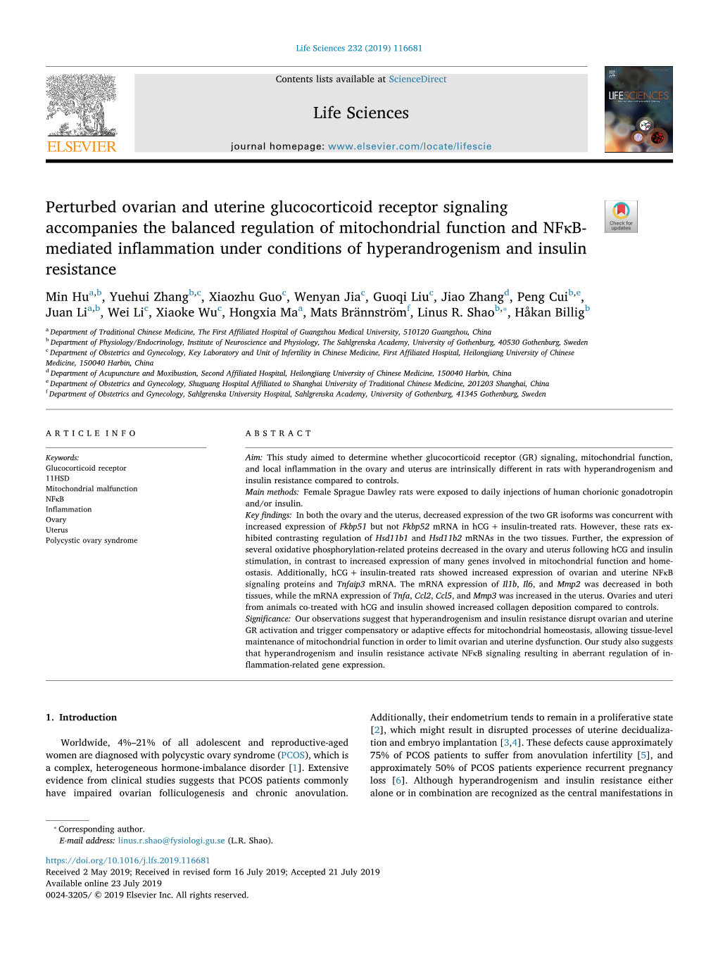 Perturbed Ovarian and Uterine Glucocorticoid Receptor Signaling