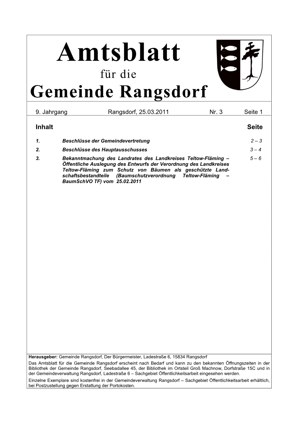 Amtsblatt Für Die Gemeinde Rangsdorf