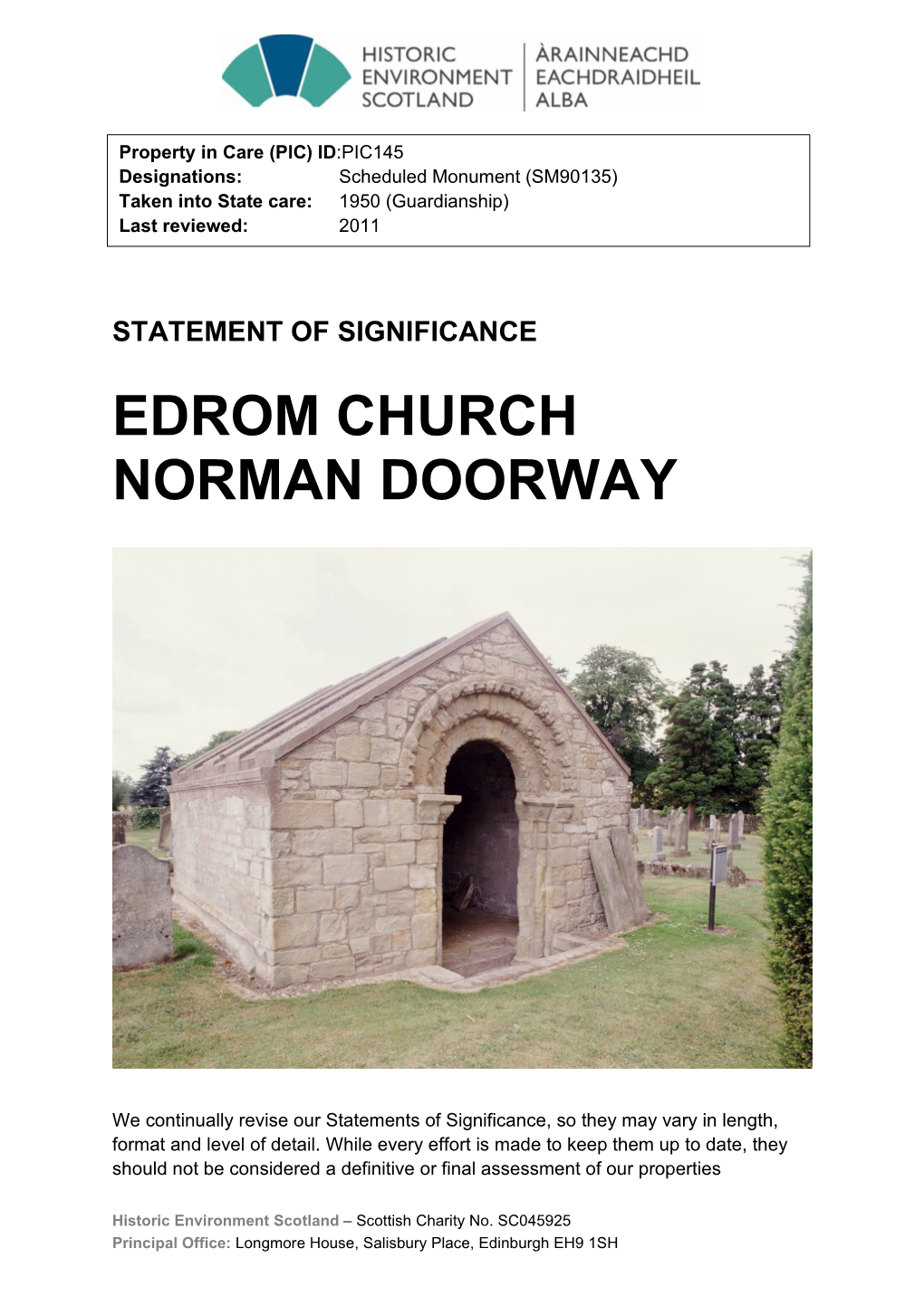 Edrom Church Norman Doorway Statement of Significance