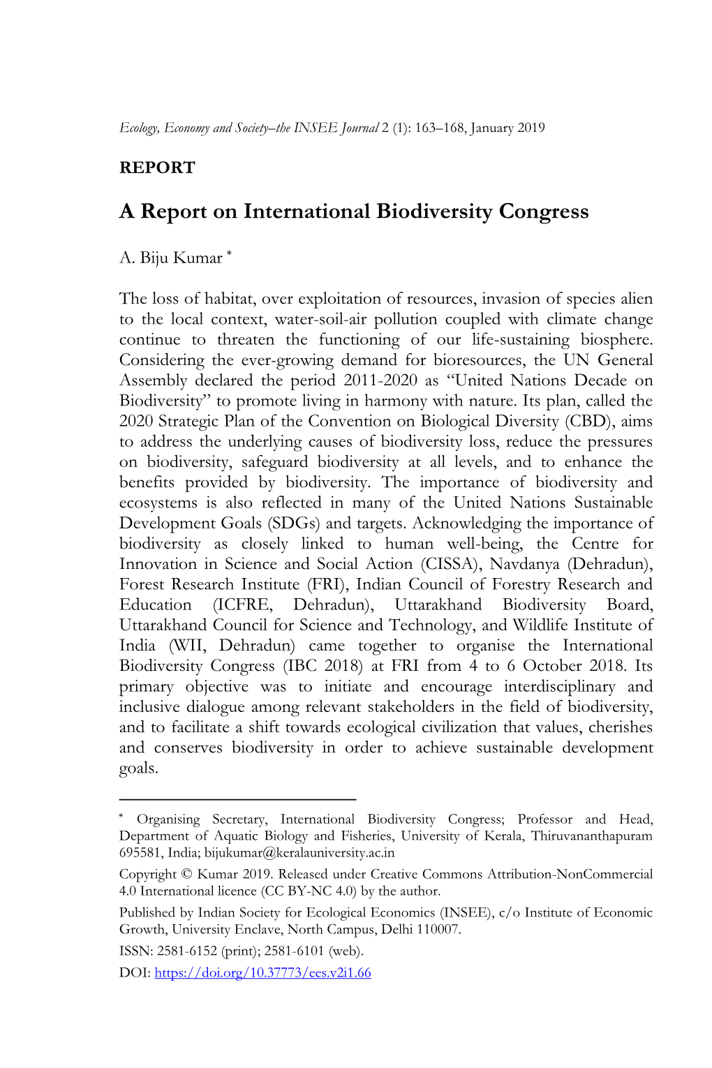 A Report on International Biodiversity Congress