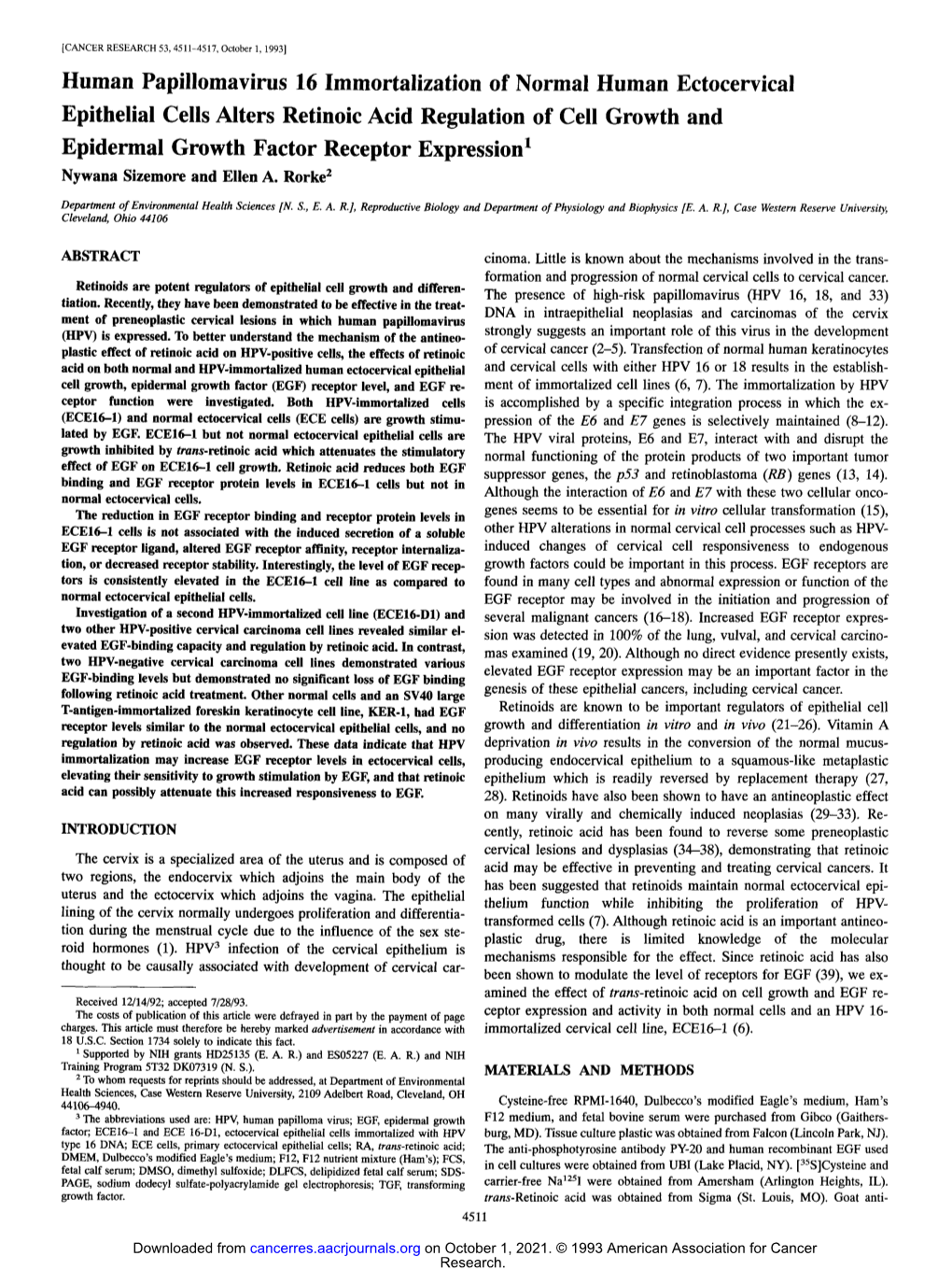 Human Papillomavirus 16 Immortalization of Normal Human