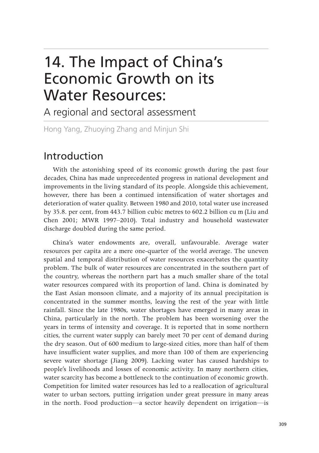 14. the Impact of China's Economic Growth on Its Water Resources