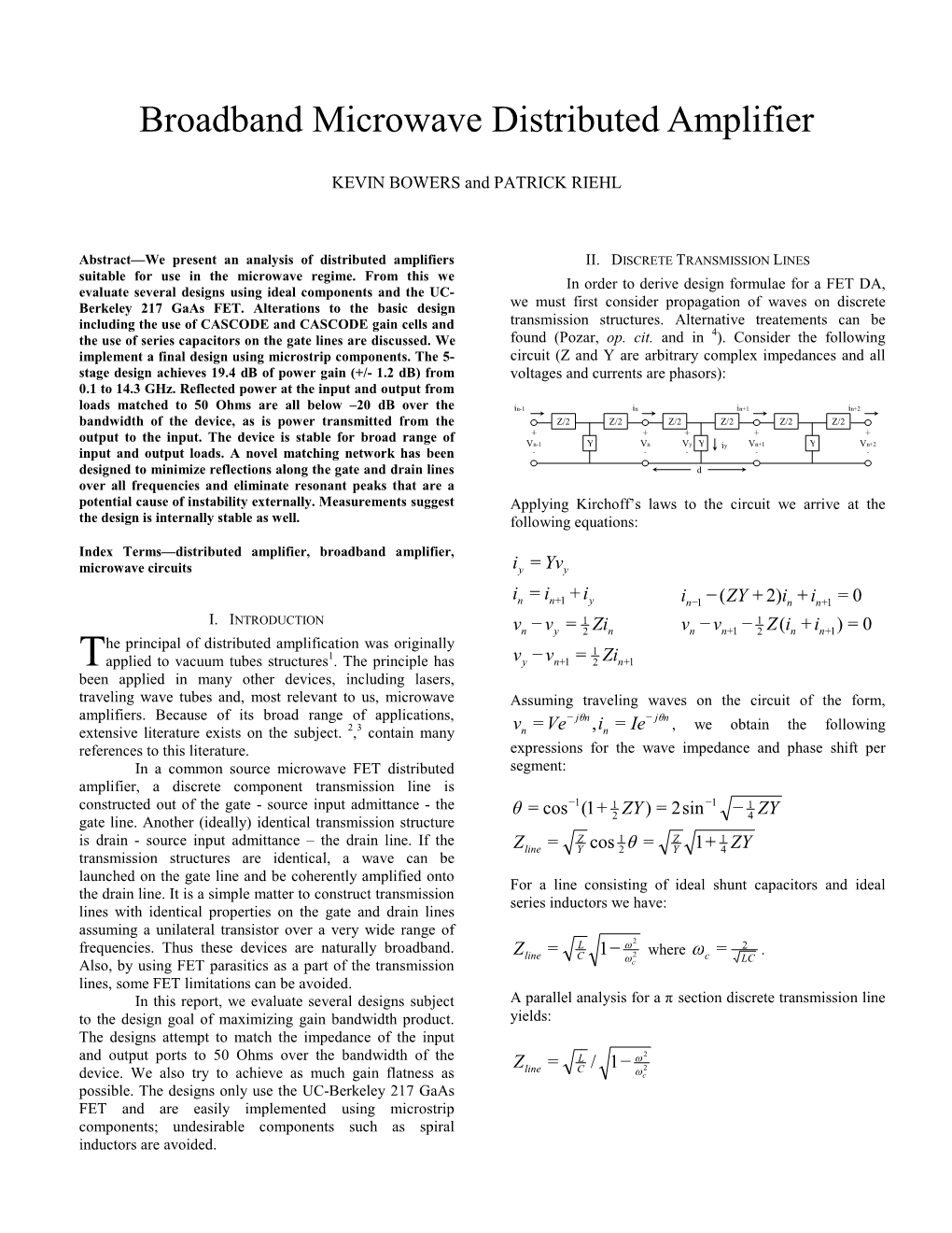 Broadband Microwave Distributed Amplifier