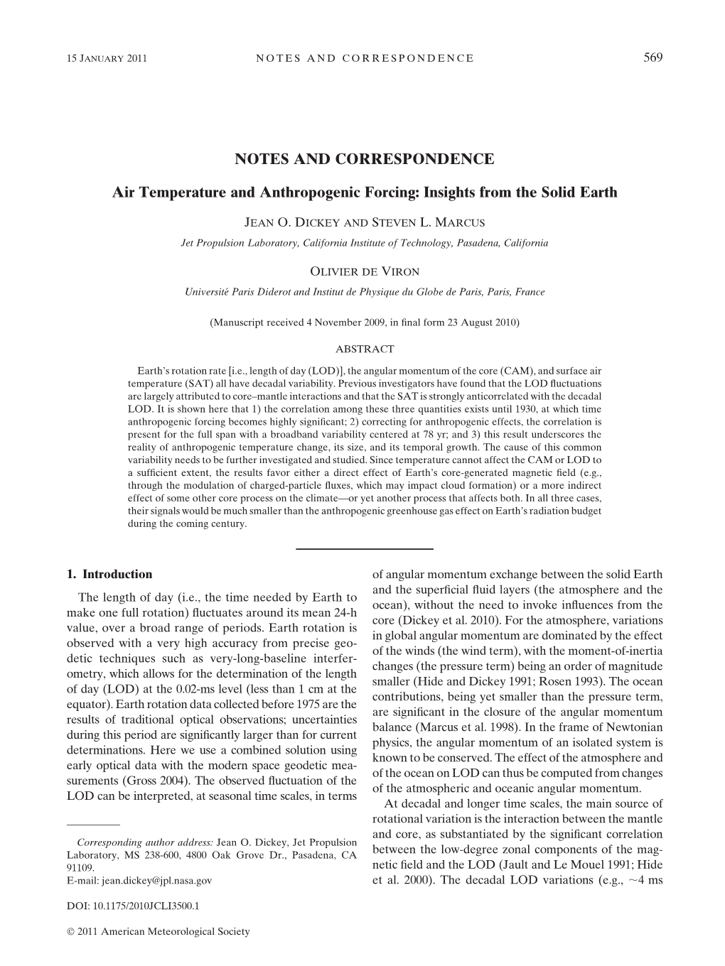 Air Temperature and Anthropogenic Forcing: Insights from the Solid Earth