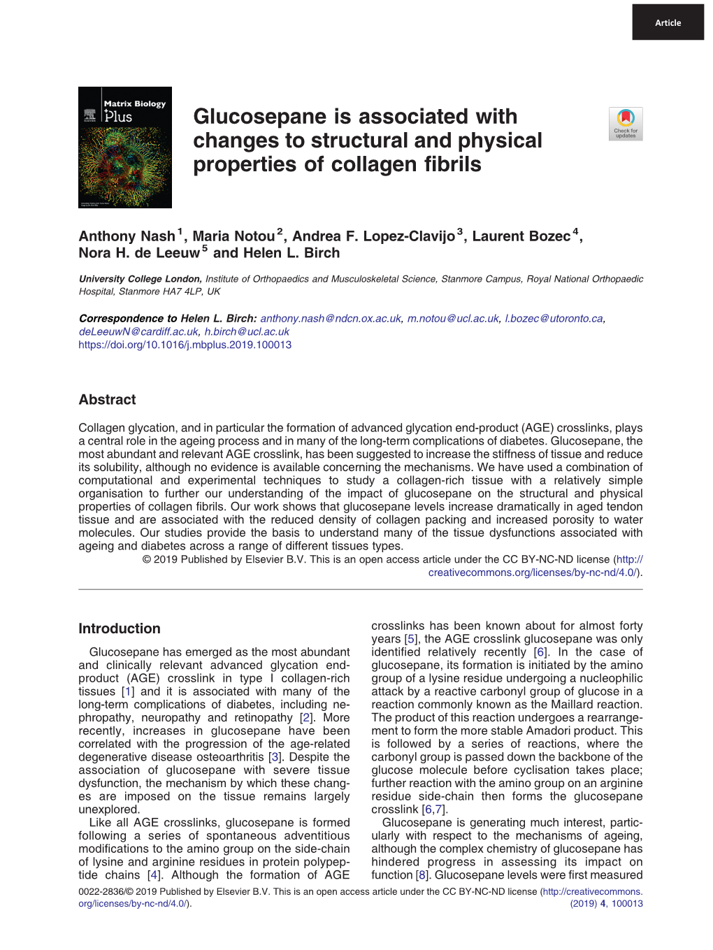 Glucosepane Is Associated with Changes to Structural and Physical Properties of Collagen Fibrils