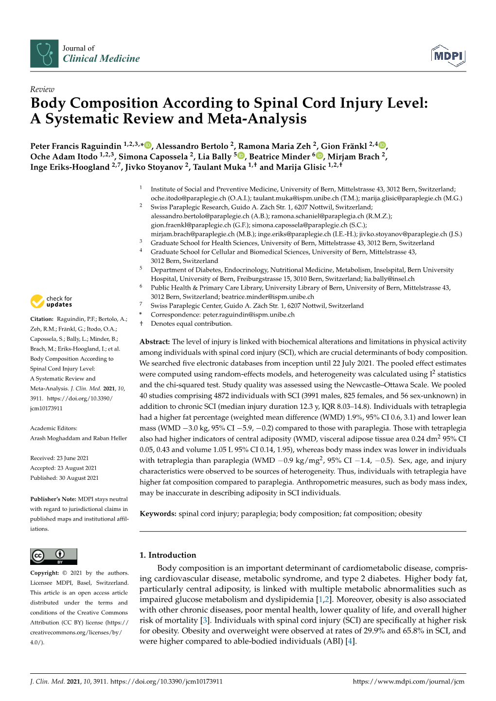 Body Composition According to Spinal Cord Injury Level: a Systematic Review and Meta-Analysis